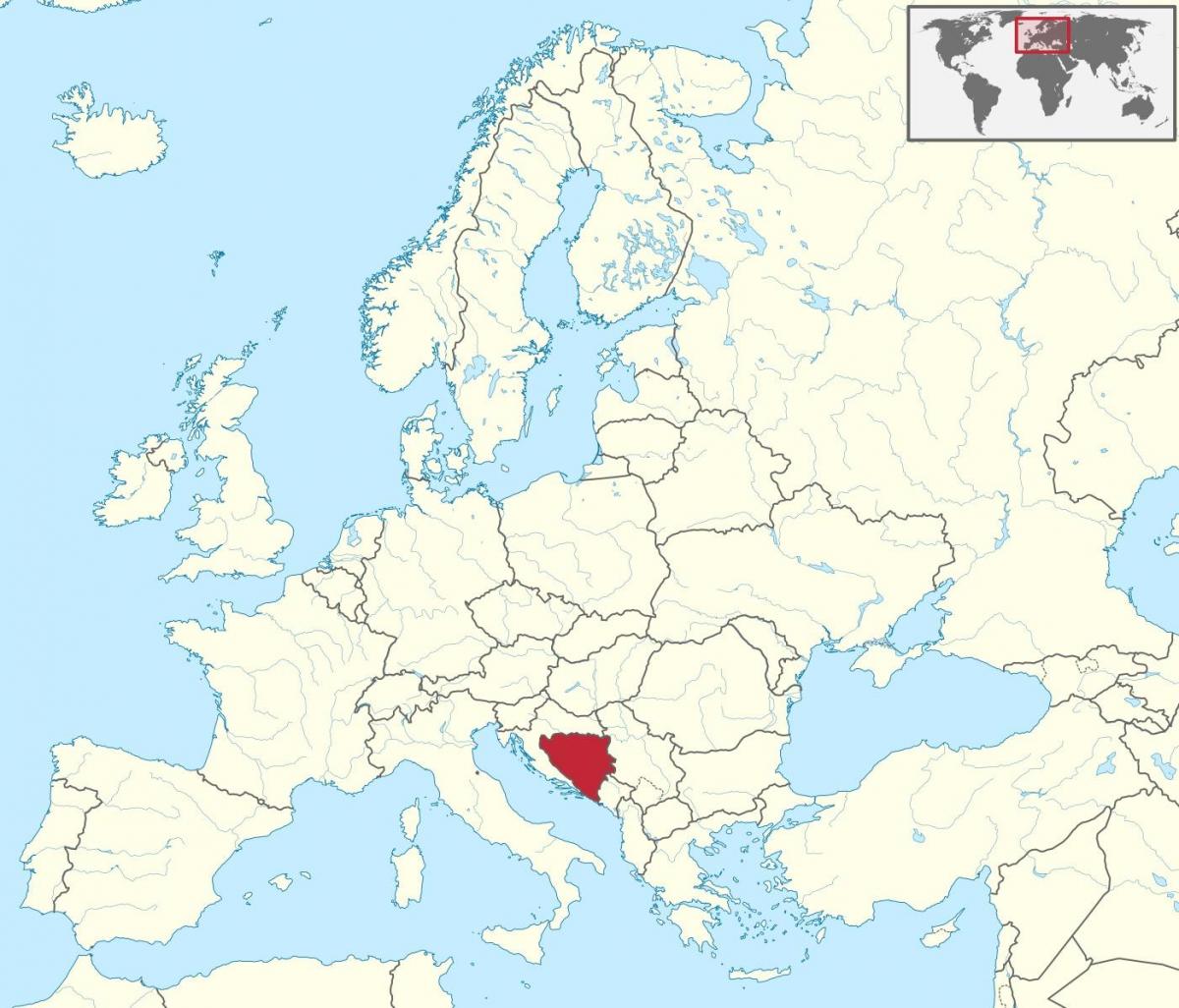 Bòsnia en un mapa d'europa