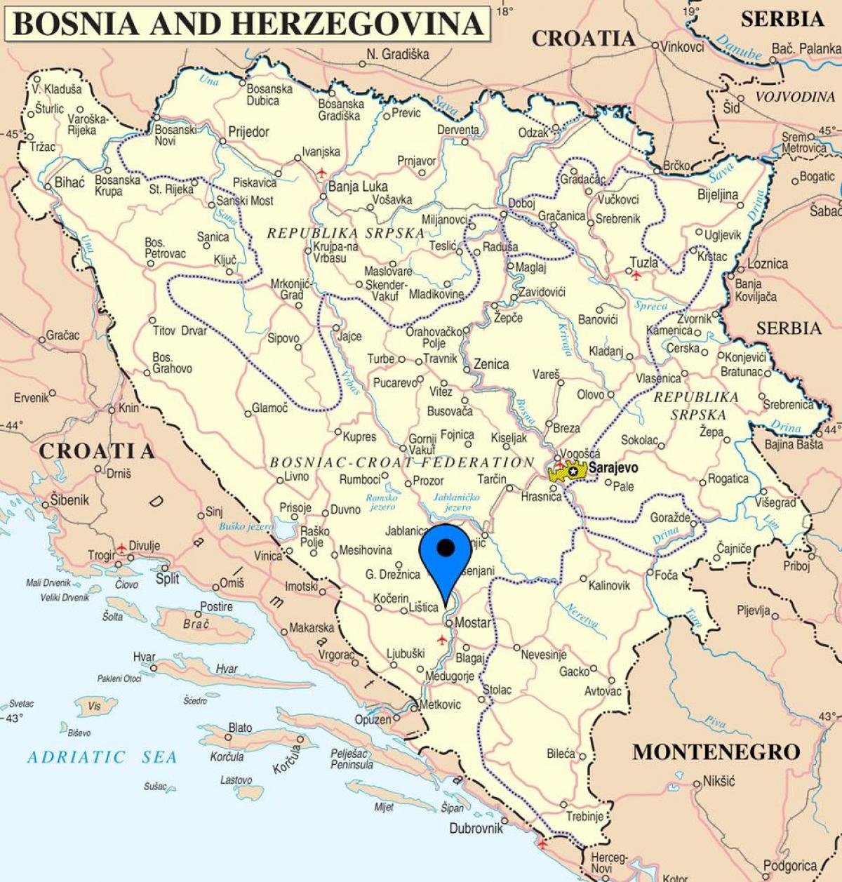 mapa de mostar, Bòsnia i Hercegovina