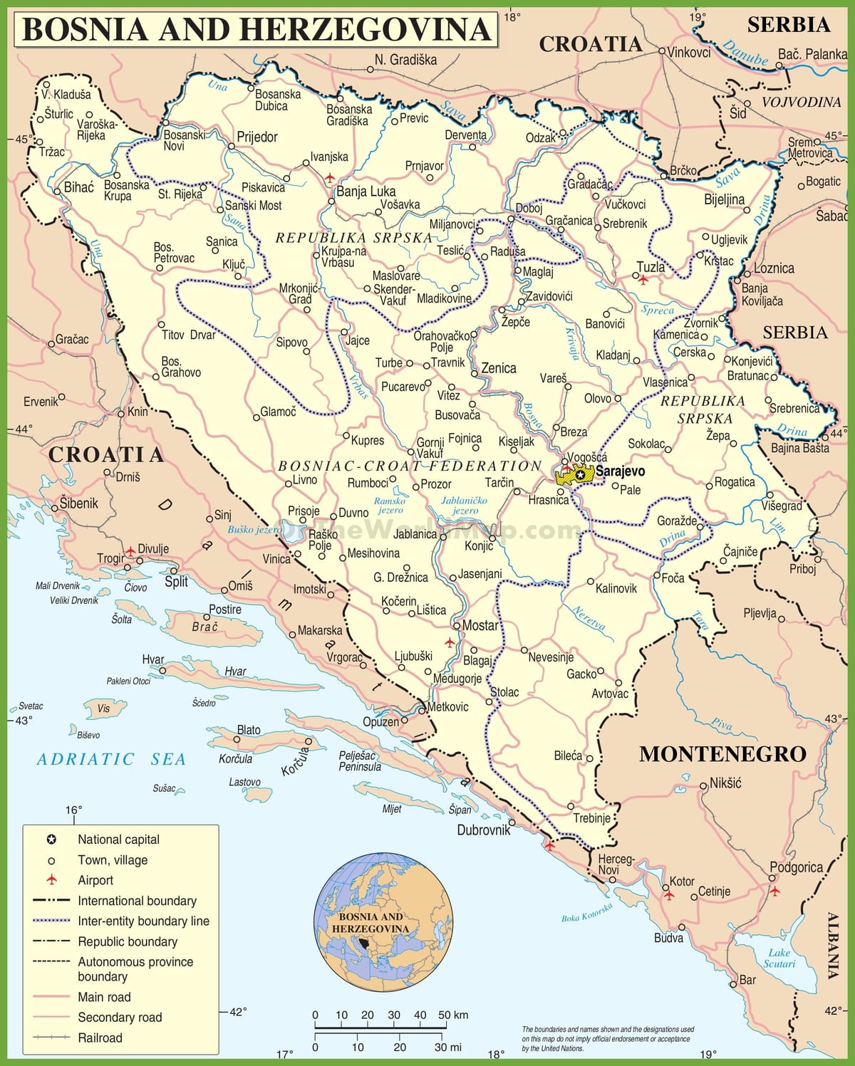 Mapa de Bòsnia carretera