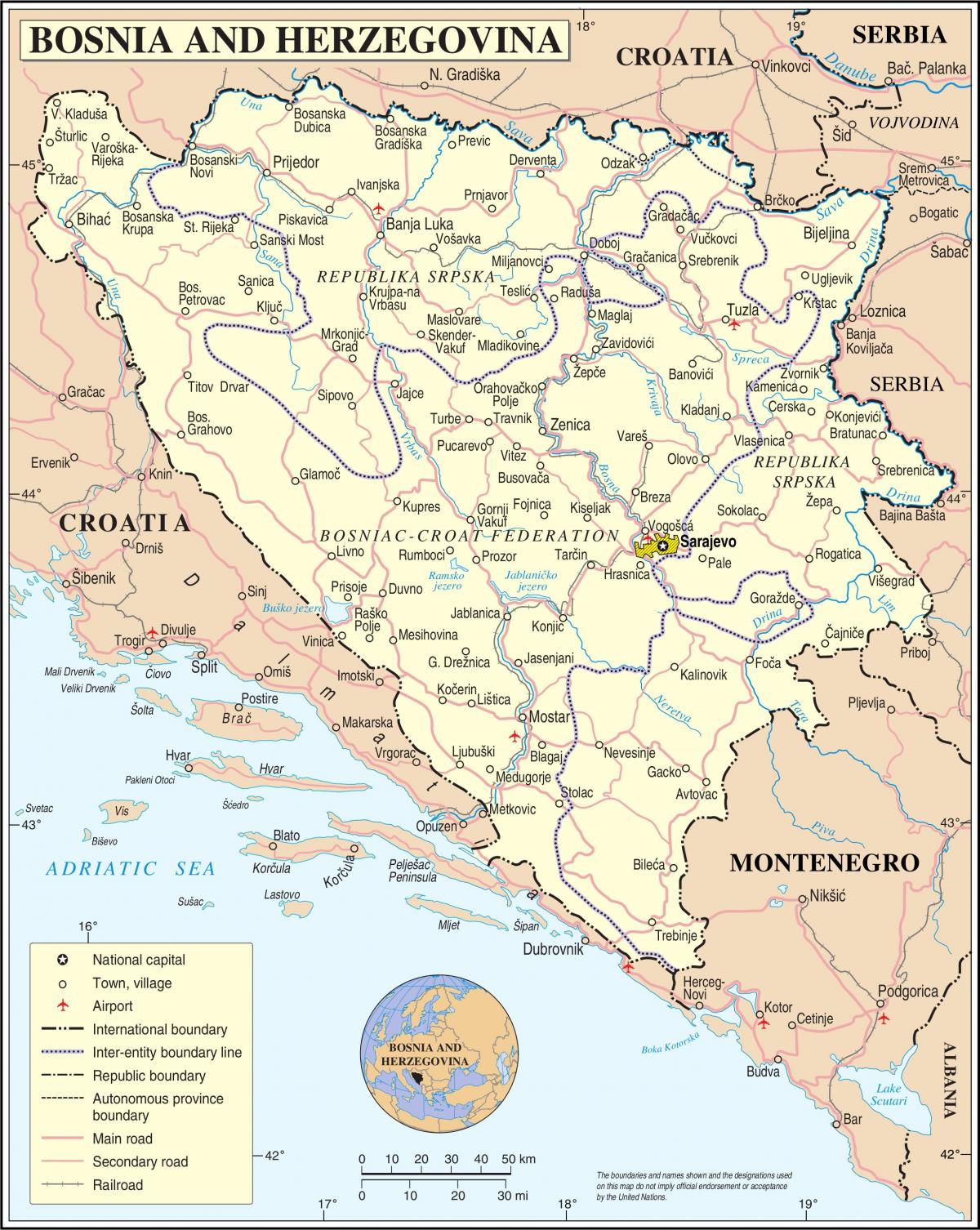 Mapa de Bòsnia turística